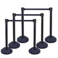 10 ft Crowd Control Stanchion Set, Crowd Control Barrier, Stanchions with Retractable Belts & Water Filled Base, Retractable Stanchions, Queue Management Stanchion (6 Pack) (Black)