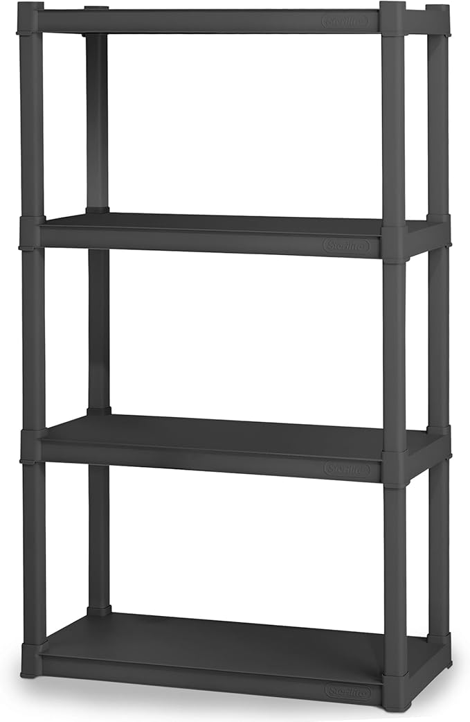 STERILITE 01643V01 4 Shelf Durable Solid Surface Shelving Unit, Flat Grey