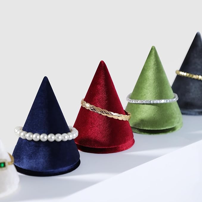 Resilient Velvet Bracelet Display Stand, Cone-Shaped Bangle Storage Holder For Jewelry Store Retail Countertop Organizer Stand (Green, Resilient Velvet)