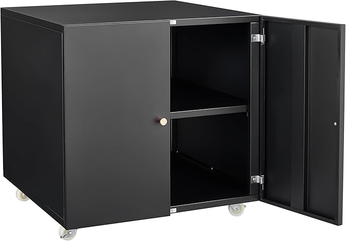 Metal Printer Stand with Storage, Heavy Duty 3D Printer Cabinet on Wheels for Home Office, Table for Printers with Adjustable Shelf Under Desk File Storage Black 23.6''H