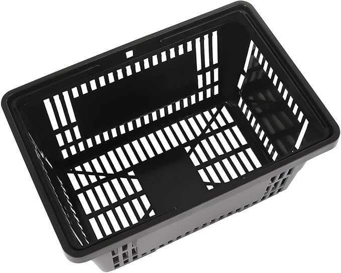 12 Pcs Shopping Baskets,21L/5.5gal Durable Black Plastic Store Shopping Baskets w/Handles Convenient Sundry Laundry Basket,17*9*12in Portable Store Retail Baskets Set for Market Thrift,Black