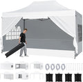 Tangkula 10x14 FT Pop Up Canopy, Outdoor Tent with 4 Sidewalls, Roll-up Door, Wheeled Bag, 4 Sandbags, 8 Stakes, 4 Wind Ropes, Portable Canopy Tent for Beach Party Event Camping (White)