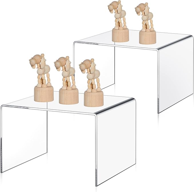 2 Pcs 8 Inch, 10 Inch Large Acrylic Risers Display Stands 5 mm Thick Acrylic Shelf Riser Showcase for Collectibles Jewelry Cupcakes Food Figures Perfume Cabinet (Clear)