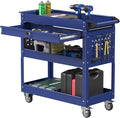 3 Tier Rolling Tool Cart, Heavy Duty Service Cart on Wheels for Mechanics,400 LBS Utility Cart with Drawers for Garage, Warehouse & Repair Shop (DARKBLUE)