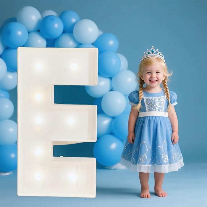 PRELIFE MEMORY 3FT/36 Inch Light Up Marquee Letter A-Z, Cold White Frame KT Board Plug-in KT Board with Bracket White LED Party Decorative Light Decoration for Birthday Party Anniversary (Letter E)