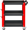 Heavy Duty 3 Tier Rolling Tool Cart, Mechanic Storage Organizer with Pegboard & Hooks, Lockable Wheels Utility Cart for Garage, Auto Repair Shop, Workshop, Warehouse（Red & Black）