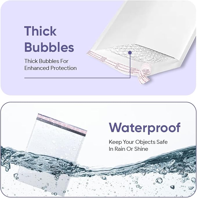 White 12.5x19.5 Inch Large Poly Bubble Mailers #6 | Padded Envelopes with Self Seal | Air Lined Cushioned Bubble Mailer | Usable Size 12.5x15 | 50 Pack Bulk | Lightweight shipping Bags