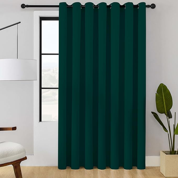 ChrisDowa Room Divider Curtain 120 Inches Long, Wide Blackout Sliding Door Curtain for Bedroom, Room Darkening Privacy Window Curtain for Patio Door (1 Panel Set, Forest Green, 100 x 120 Inch)
