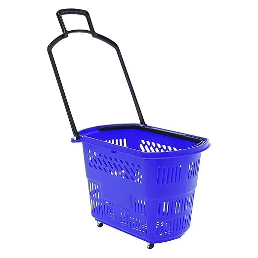 Rolling Shopping Baskets, 6PCS Shopping Carts 35L/9.2gal Plastic Rolling Shopping Basket with Wheels and Handle for Carrying and Storing Clothing Groceries (Blue)