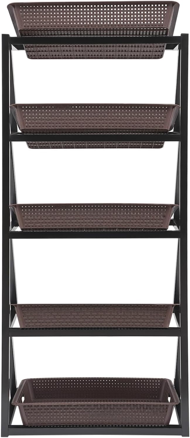 Fruit Vegetable Storage Basket,Kitchen Organizers 5 Tier Basket Stand Storage Baskets Market Shelf for Kitchen Store (Brown)