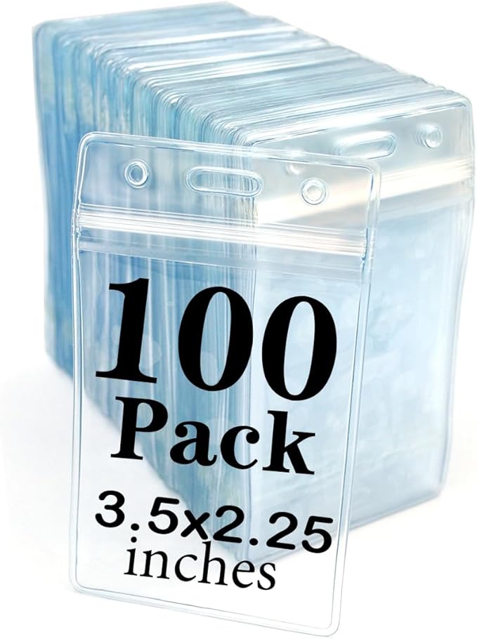 Name Tag 100 Pack Badge ID Card Holders Clear Plastic Vertical Premium Badge Holder