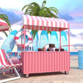 Outdoor Food Vendor Cart with Canopy, Portable Mobile Street Food Stand, Foldable Commercial Vending Trolley Kiosk for Markets and Events(Pink,47.2in)