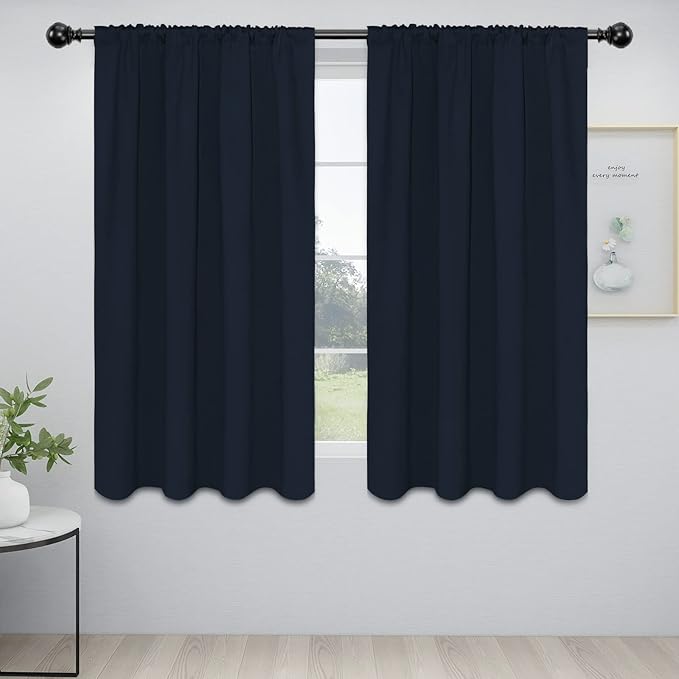 Easy-Going Rod Pocket Blackout Curtains for Bedroom, Room Darkening Window Curtains for Living Room, Thermal Insulated Noise Reduction Solid Window Drapes, 2 Panels(52x63 in, Navy)