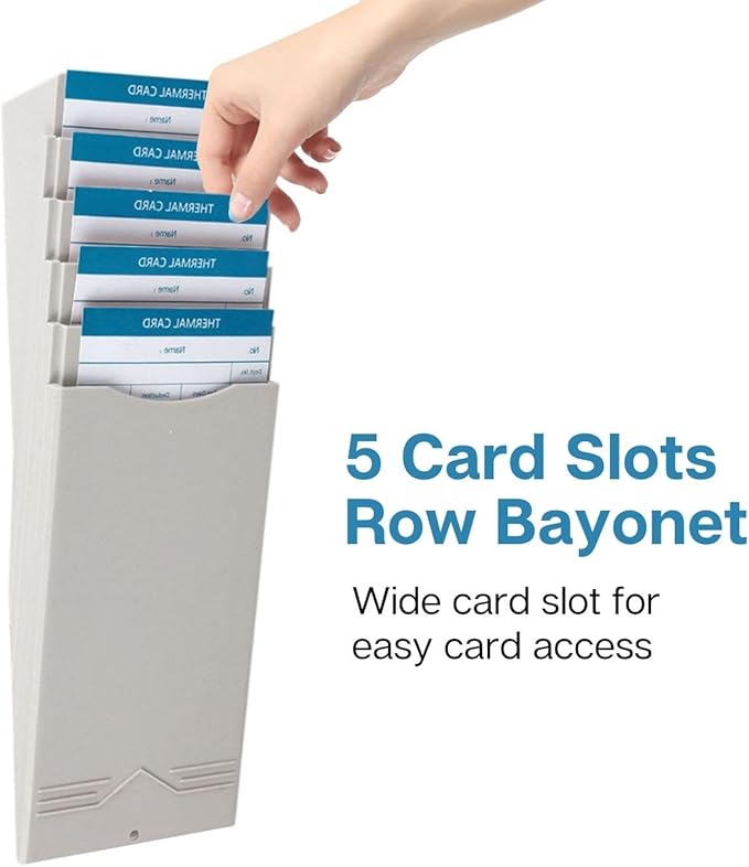 Flexzion Time Card Holder Wall Mount Rack 5 Pocket Slots Expandable Stacking Compatible with 7" inch Cards Pyramid Series 2000 6000 Attendance Payroll Recorder for Office Punch In Clock Out (Beige)