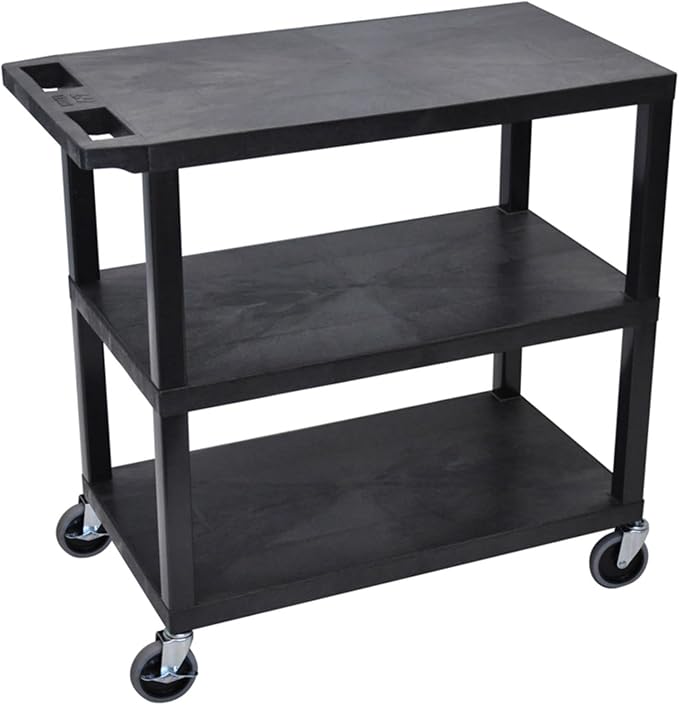 Luxor EC222-B Multipurpose Utility Cart, 32" x 18", 1.62" Thick Flat Shelves, Ergonomic Push Handle, 4" Full-swivel Casters, Locking Brake, 300 lbs Max Capacity, Black