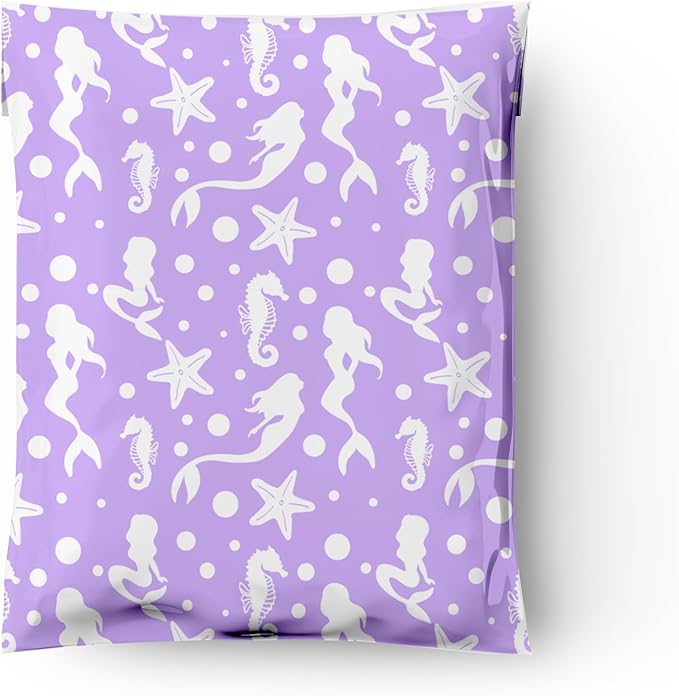 12x15 (50) Purple Mermaids Designer Poly Mailers Waterproof Self Sealing Tear Resistant Polymailers Shipping Envelopes Premium Printed Bags For Small Businesses