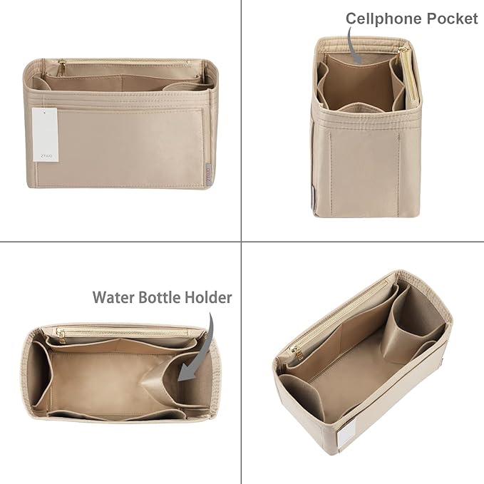 ZTUJO Purse Organizer Insert For Handbags, Silky Touching Bag Organizer Insert With Bottle Holder, Perfect for Speedy, Neverfull, Tote,ONTHEGO,Artsy,Handbag and More (small, Silky Beige)