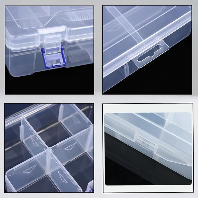 3pcs Clear Storage Small Parts Organizer Box Storage Bin With Dividers Multi Compartment for Beads Art DIY Tackle Box Organizer (CM-10 compartments)