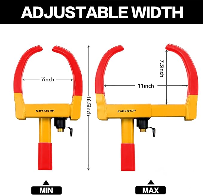 KAYCENTOP Universal Wheel Lock, Security Trailer Wheel Lock, Tire Lock Anti Theft for Trailers Golf Cart SUV Boat ATV Motorcycle Camper, 2 Packs with 6 Alike Keys (Yellow-Red)