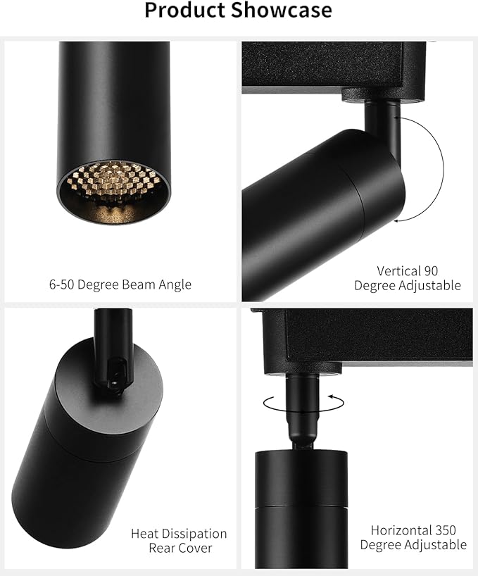 LED Zoomable Ceiling Spotlight 7W Adjustable Beam Angle 6-50° Swivelable Angle CRI 97 Black Aluminum Accent Lamp for Corridor Mural Living Room - COB Chip