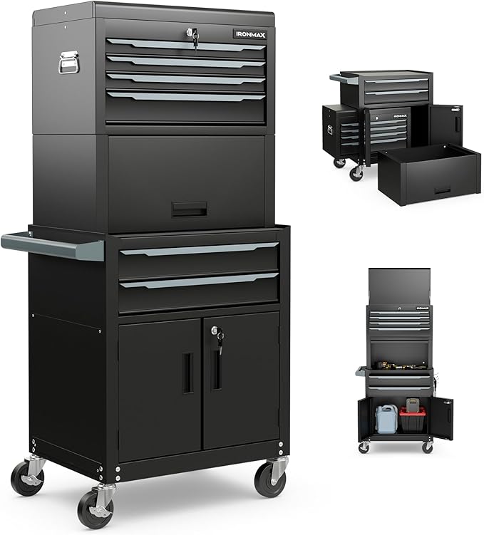 Goplus Tool Chest, 6 Drawers 3-in-1 Extra Large Tool Storage Cabinet with 4” Universal Lockable Wheels, Auto Lock, Protective Liner, Heavy Duty Rolling Tool Box for Garage, Workshop