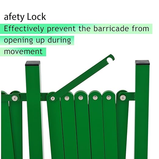 GYMTIME Industrial Expandable Metal Barricade, 16 Feet, Green, Folding Security Gate Safety Barrier with Casters, Flexible Mobile Barrier Gate, Adjustable Traffic Fence