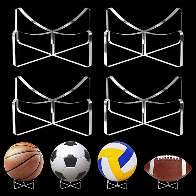 [4 Pack] Basketball Stand 3.54x1.3 Inch, Clear Acrylic Ball Stand for Display, Storage Holder for Football Volleyball Soccer Basketball Rugby