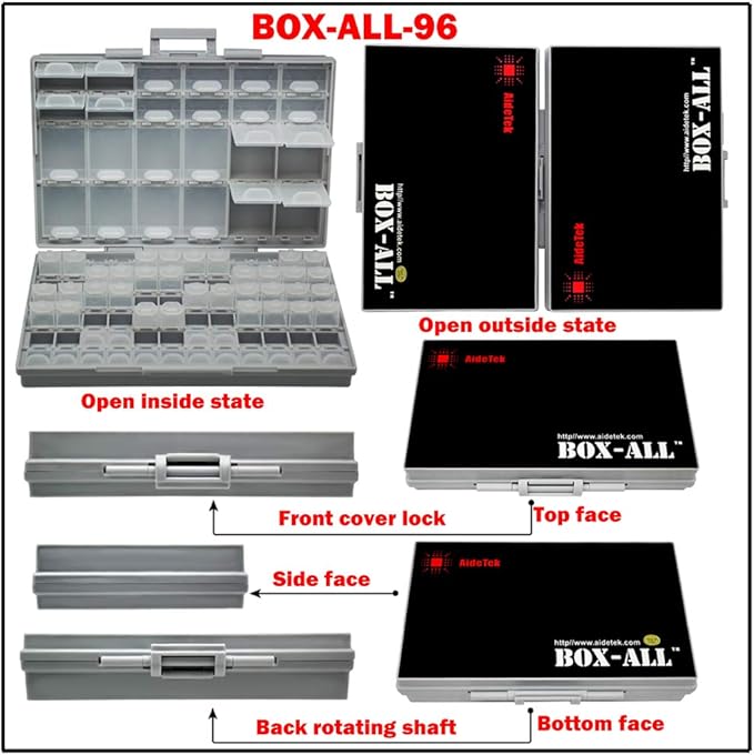 AideTek BOXALL96 96 Lids Enclosure SMD SMT Parts Organizer Surface Mount Box Labels
