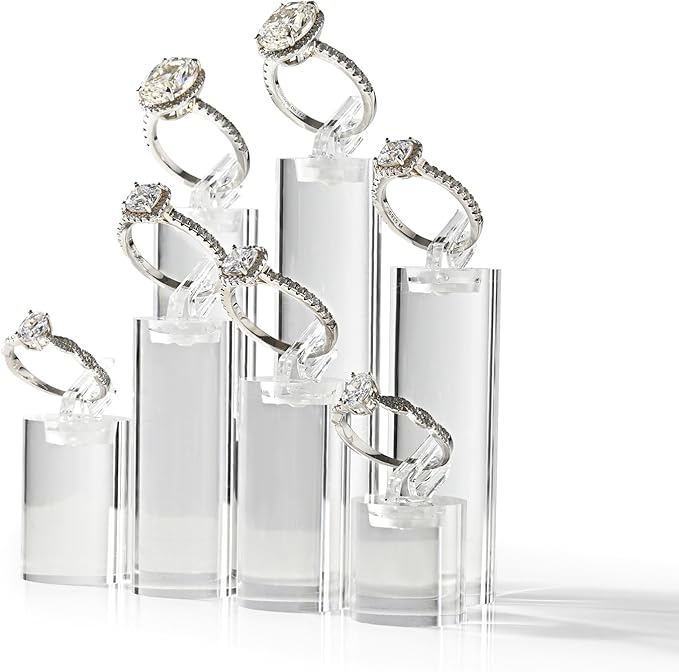 Oirlv Acrylic Jewelry Display Stand Ring Showcase Display Holder 7 PCS Rings Stand (Transparent)