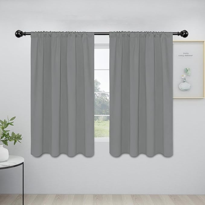 Easy-Going Rod Pocket Blackout Curtains for Bedroom, Room Darkening Window Curtains for Living Room, Thermal Insulated Noise Reduction Solid Window Drapes, 2 Panels(42x54 in, Light Gray)