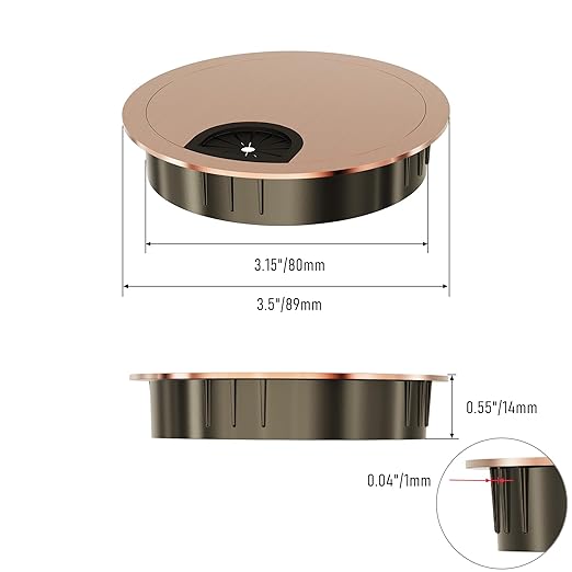 Desk Grommet 3-1/8 Inch 80mm, Zinc Alloy Computer Desk Wire Hole Cover, Office Desktop Cord Cable Hole Metal Ring, Red Bronze