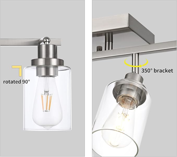 6 Light Track Lighting Kit Brushed Nickel Kitchen Track Lighting Fixtures Ceiling Mount Bathroom Vanity Wall Scones Light Fixture with Clear Glass, Rotatable Spotlight for Kitchen Shop Hallway