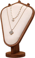Walnut Color Body Wood Necklace Display Stand with Beige Flannelette Soft Mat Necklace Holder Organizer Desktop Stand for Home Store Dresser-4.45"x8.4"x12"