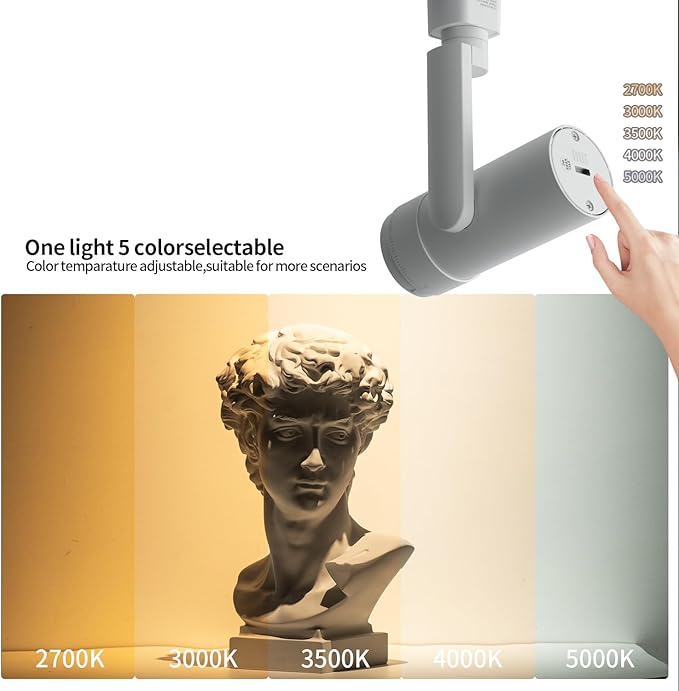 mirrea 5-Color Zoomable LED Track Lighting Heads H-Type Dimmable, 13.5W White Ceiling Fixtures for Kitchen, Modern Accent Light, 2700-5000K Adjustable, Beam Angle 24°-60°, CRI90+, Pack of 12