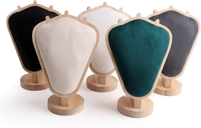 Natural Body Wood Necklace Display Stand with Green Flannelette Soft Mat Necklace Holder Organizer Desktop Stand for Home Store Dresser-4.45"x8.4"x12"