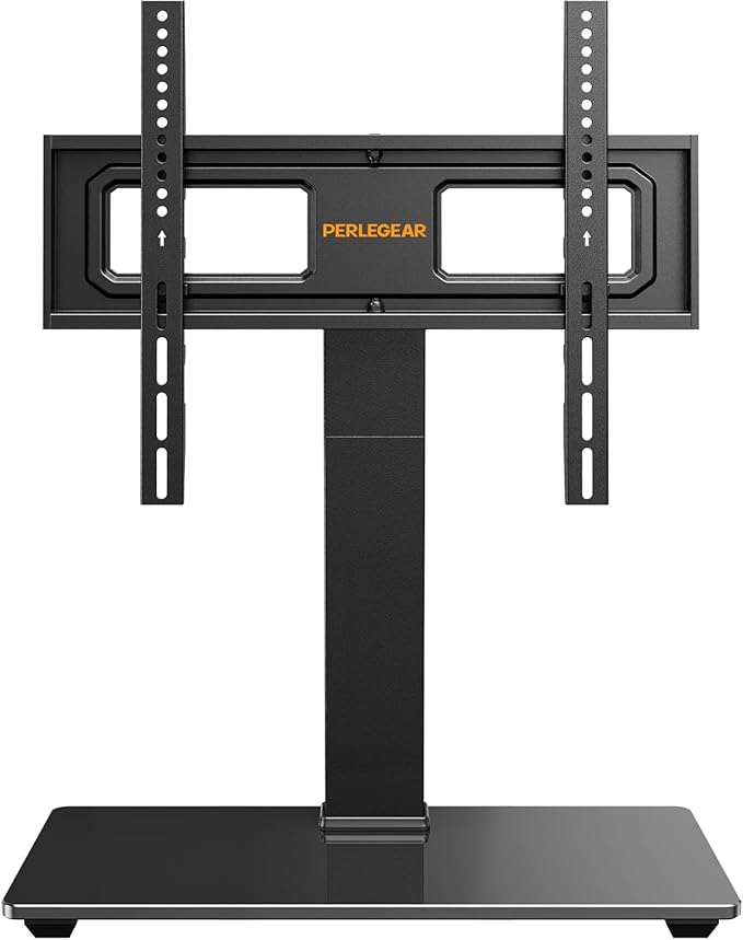Perlegear Universal Swivel TV Stand Base for 32–70 inch TVs, Height Adjustable Table Top TV Stand with Tilt, Tempered Glass Base, Holds up to 88 lbs, VESA 400x400mm
