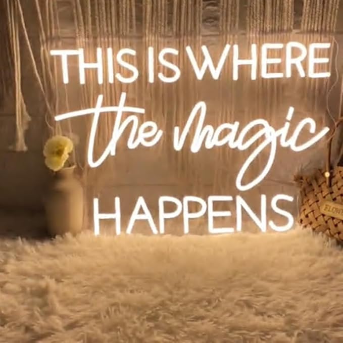 This Is Where The Magic Happens Neon Sign,20inches Custom Beauty Salon Neon Decor,LED Sign for Beauty Room,Pink Beauty Office Sign,Wedding Party Sign
