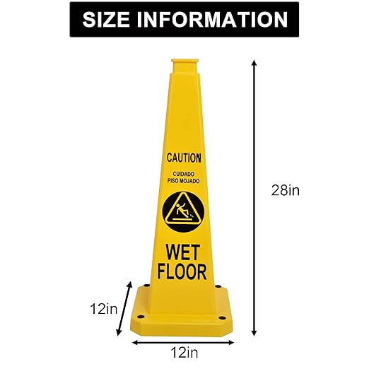 OrangeStar 3-Pack 28" Wet Floor Caution Cones, Yellow 4-Sided Bilingual Warning Message Safety Traffic Cones with Heavy Rubber Base for Indoor/Outdoor Use