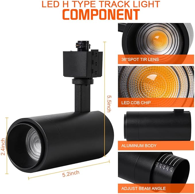 12W Zoomable Track Light Heads,H Track Lighting Heads,15°- 60° Beam Angle Track Lights for Accent Retail,Office, Artwork, 110V Bright Black Track Head 3000K - 4 Pack (Black)