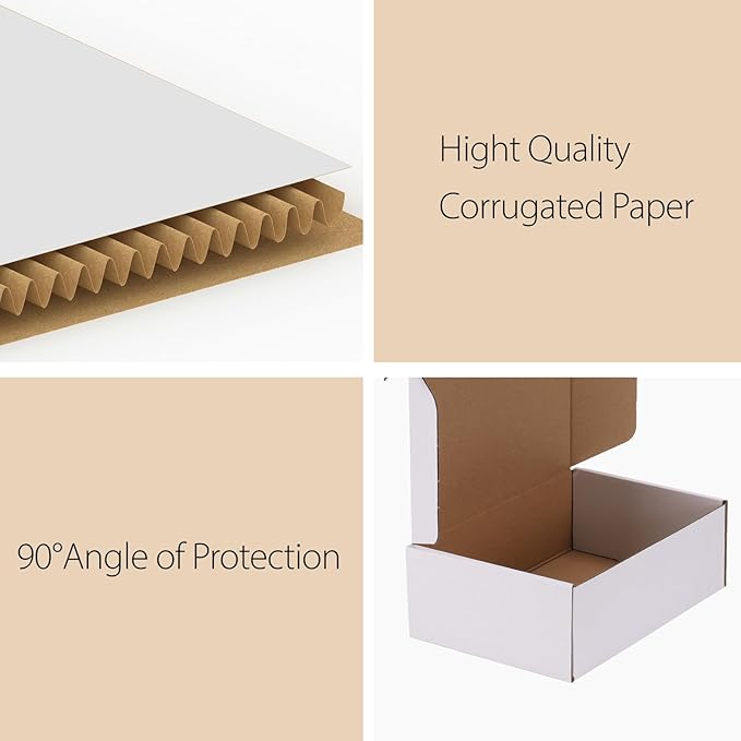 RLAVBL 11x8x2 Shipping Boxes Set of 30, White Corrugated Cardboard Mailer Box for Packing Mailing Small Business