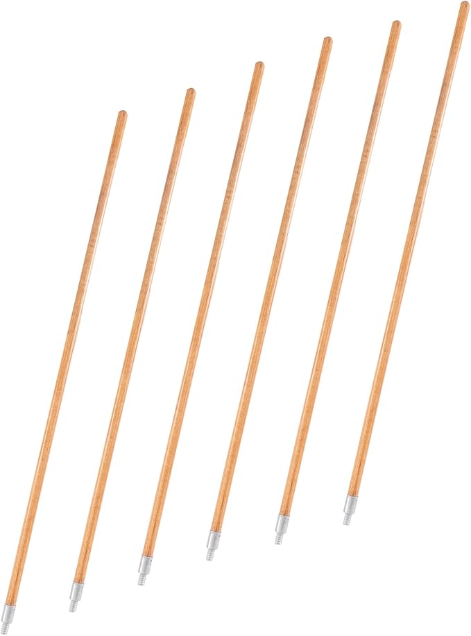 Matthew Cleaning Commercial 60inch Screw On Mop Handle for Floor Cleaning Heavy Duty Mop Head Replacement Holder Industrial Grade Lacquered-Wood Handle with Threaded Metal Tip - 6 Pack