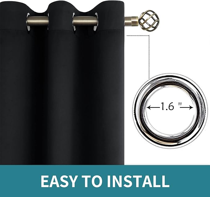 BGment Blackout Curtains for Living Room - Grommet Thermal Insulated Room Darkening Curtains for Bedroom, Set of 2 Panels (52 x 45 Inch, Black)