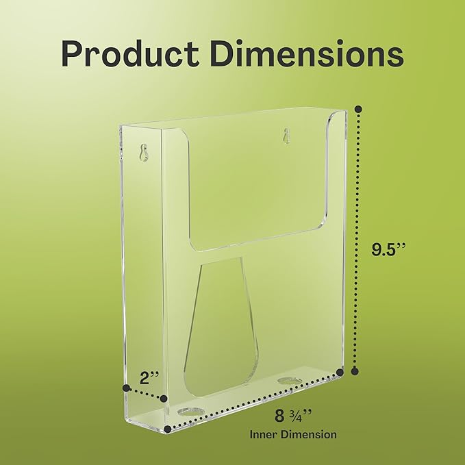 Acrylic Brochure Holder for Wall Mounting, Clear Display for 8.5" x 11" Flyers, Literature Holder for Magazines, Pamphlets, Menus, Includes Screws & Plastic Anchors – Pack of 2