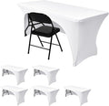 Nasitos 6 Pack White Tablecloth Rectangle for 8 Foot Tables-Open Back Fitted Stretch Spandex Table Covers, Washable Wrinkle-Free Trade Show Table Cover for Parties, Wedding, Banquet, Craft Fair
