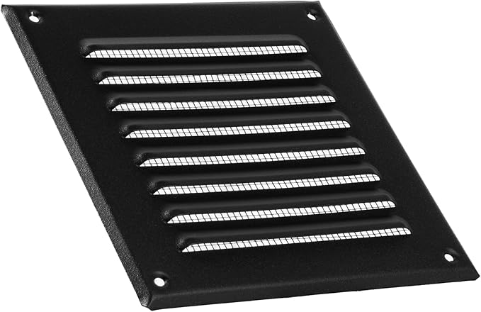 Vent Systems - 5 x 5 Inch (Inner) Pack of 2 Black Metal Square Soffit Air Vent Grille Cover, Register Vent Deflector Louver Built-in Mesh HVAC for Bathroom Home Office Kitchen 6.5" x 6.5" (Outer)