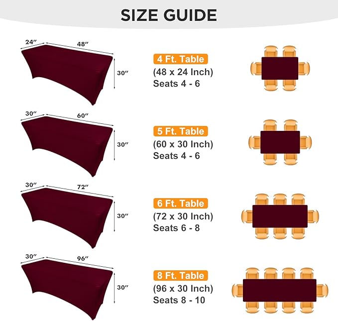 SEPARO 2 Pack 6 Ft Burgundy Spandex Table Cover Fitted Rectangular Tablecloth Stretchable Fabric Table Cloth 6 ft Wrinkle-Free for Party Tradeshows Banquet Weddings Cocktail