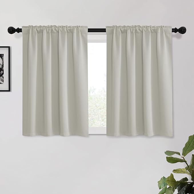 KGORGE Short Curtains 45 inch Length, Privacy Thermal Insulated Curtains Noise Reducing Window Drapes for Bedroom Dining Room Kitchen, Back Tab Rod Pocket, W52 x L45 inches, Nature, 2 Panels