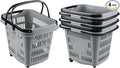 50 L Plastic Shopping Basket with Wheels, 4-Pack Large Rolling Shopping Basket with Handle, Grey
