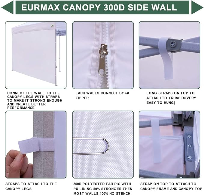 Eurmax USA Instant Canopy SunWall Camping Tent Tarp Shelter 10x15 Canopy Wall Sidewall Tent, 1 Pack Sidewall Only (Black)