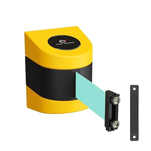 Crowd Control Warehouse - CCW Series WMB-230 Magnetic Wall Mount Retractable Belt Barrier - 30 Foot Belt, Light Green Belt with Yellow ABS Case